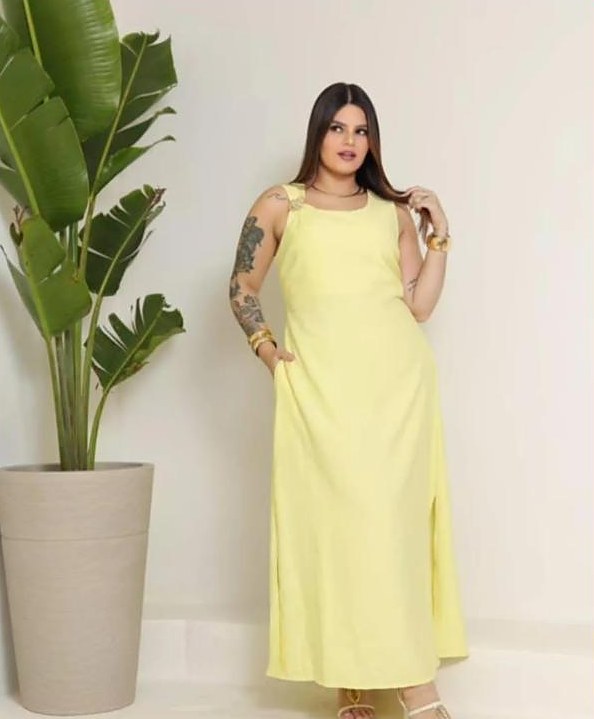 Vestido longo amarelo de alcinha